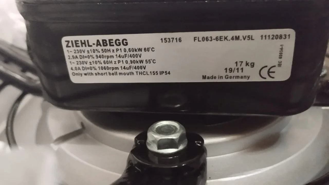 FL063-6EK.4M.V5L Art No:160450 ZIEHL-ABEGG Axial Fan 230V 0.6/0.9kW 2.9/4.0A 940/1080rpm