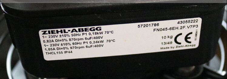 FN045-6EH.2F.V7P3 ZIEHL-ABEGG Axial Fan 0.12kW 230V 0.5A