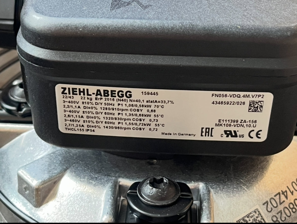 FN056-VDQ.4M.V7P2 ZIEHL-ABEGG Axial Fan 3~400V 1.55/0.58 kW 1.1/2.7 A