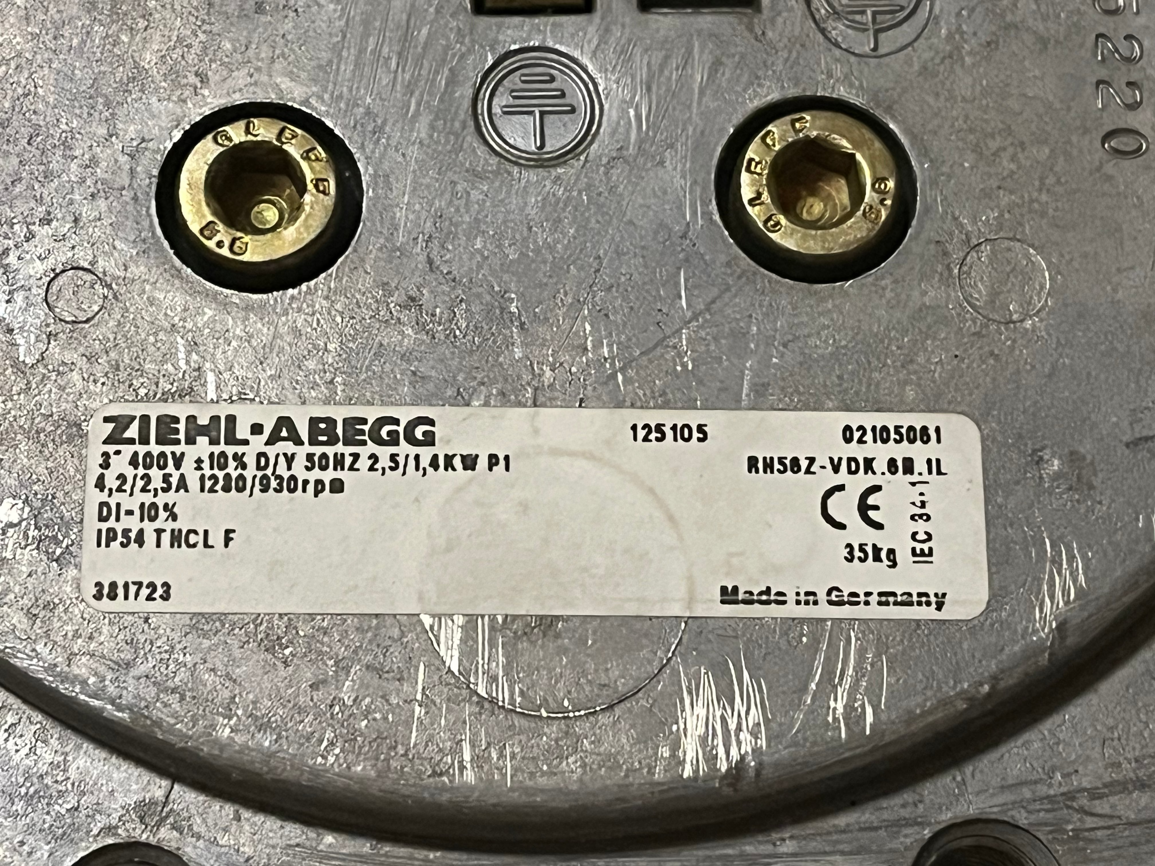 RH56Z-VDK.6N.1L ZIEHL-ABEGG centrifugal fan | 3~400V | 1080/930RPM 2.5/1.4kW 4.2/2.5A