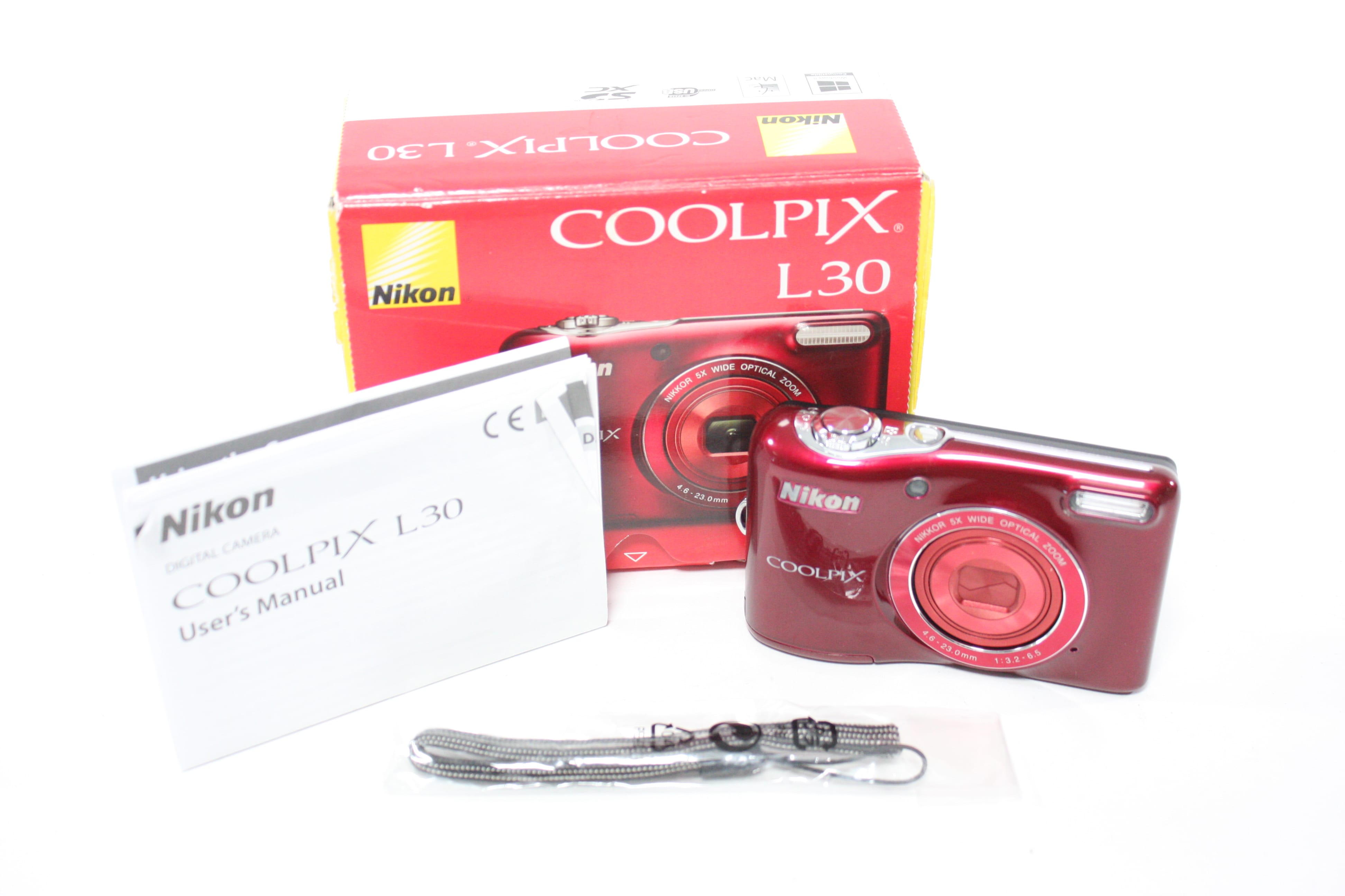 Nikon Coolpix L30 Digital Point and Shoot Camera 5x Zoom 20.1mp (Red)