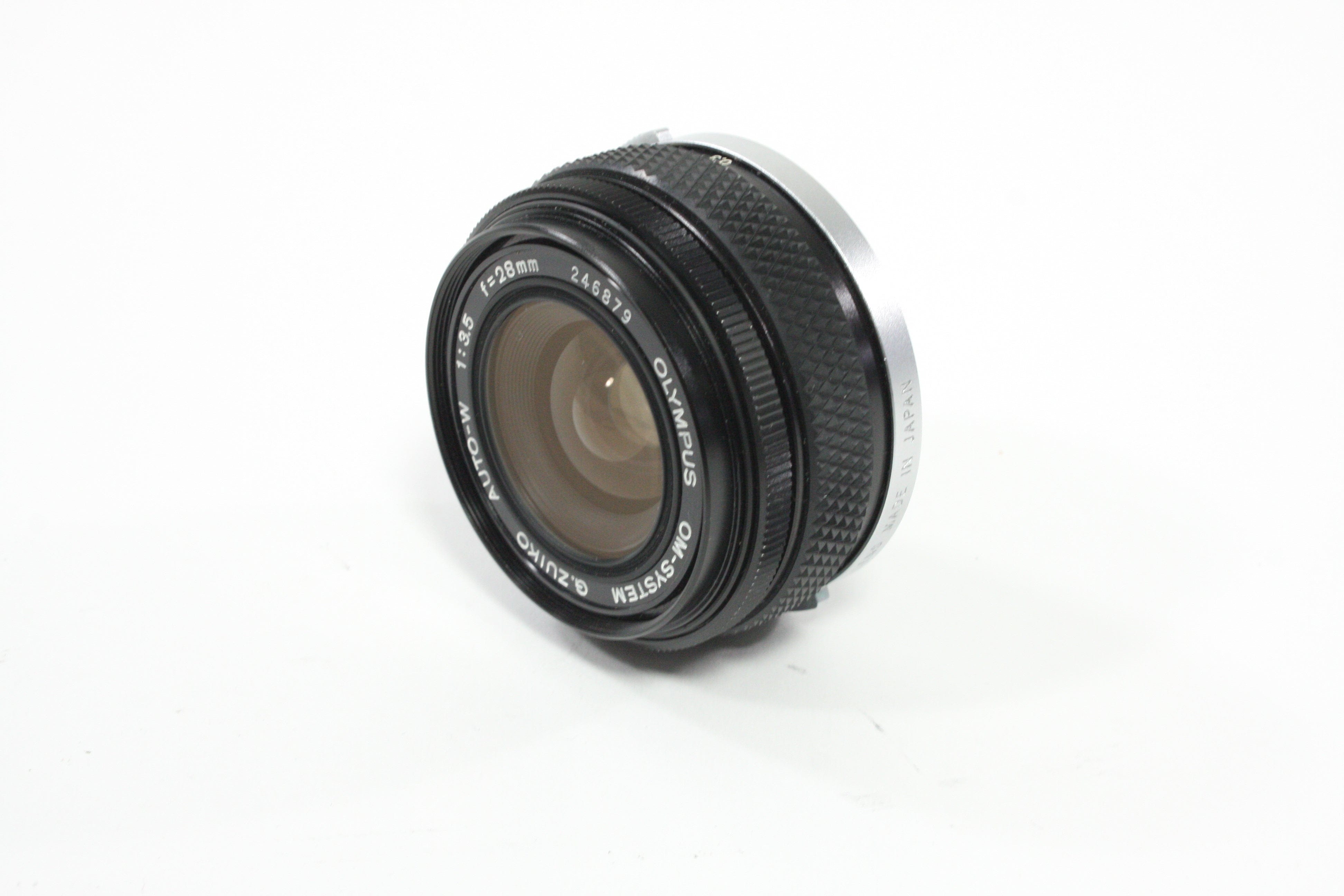 Olympus 28mm f/3.5 Auto-W G. Zuiko Lens for OM Mount with Case and Hood