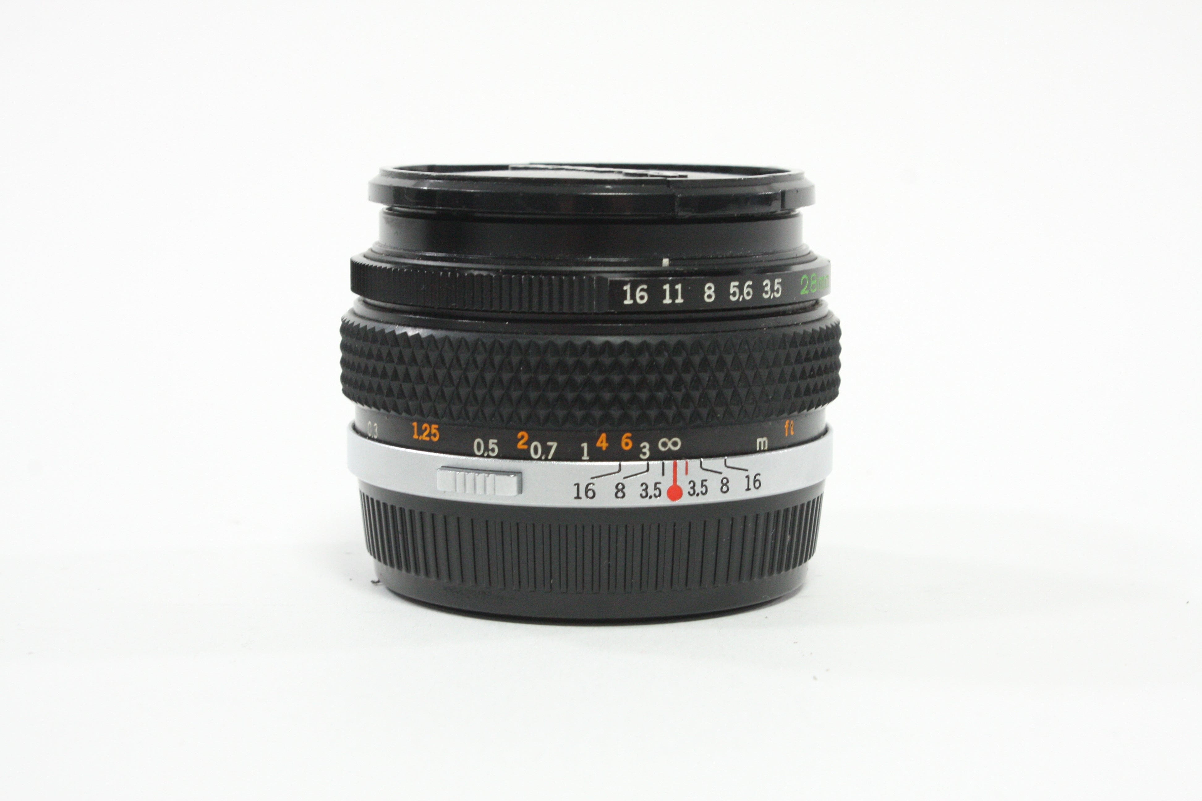 Olympus 28mm f/3.5 Auto-W G. Zuiko Lens for OM Mount with Case and Hood
