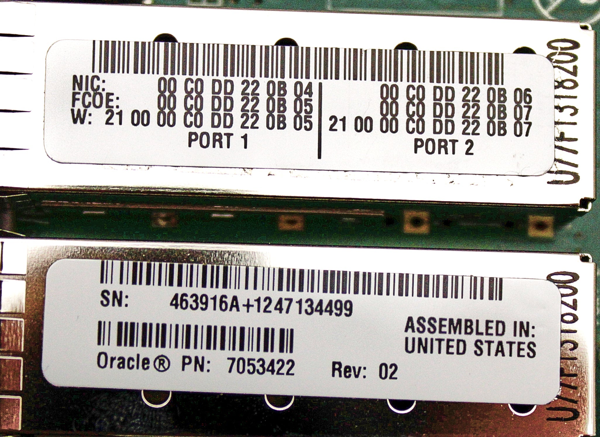 Oracle 7053422 DUAL 10 GIGABIT ETH SFP+FCOE CNA