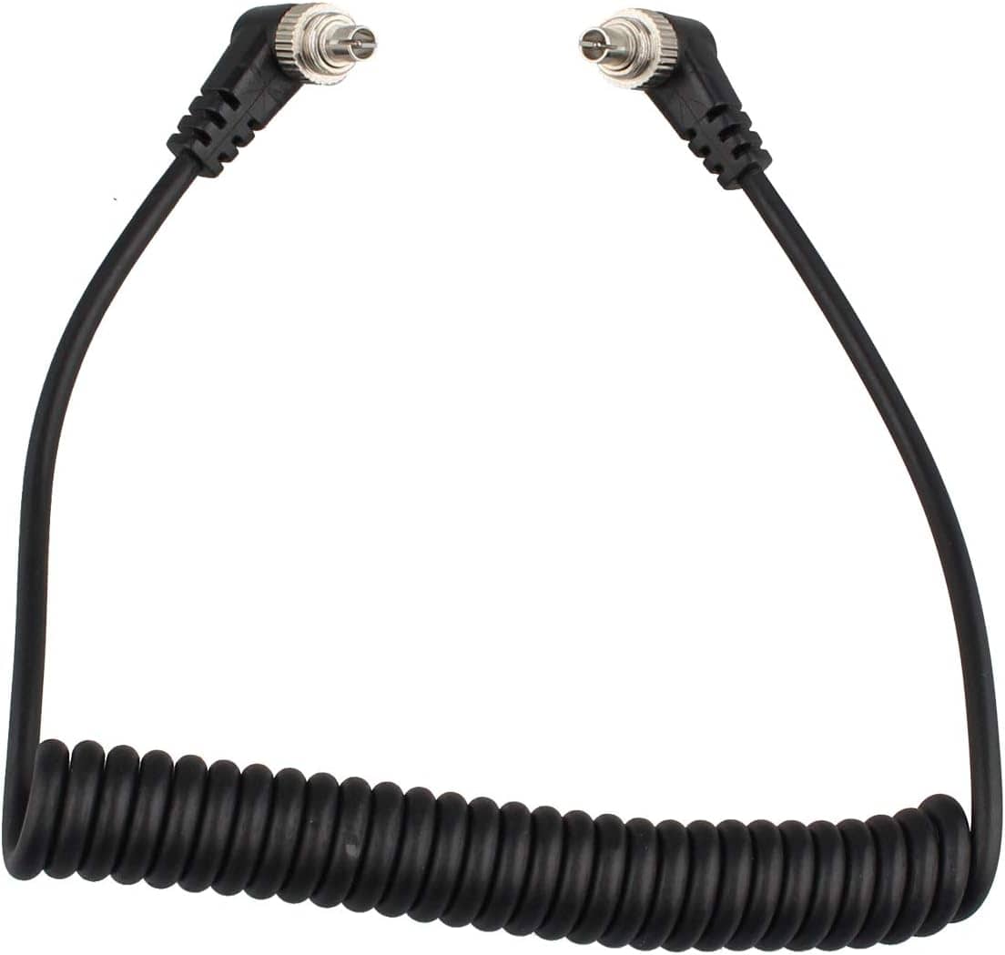 PC Male to Male Flash Sync Extension Cable Coiled Cord 12 inch