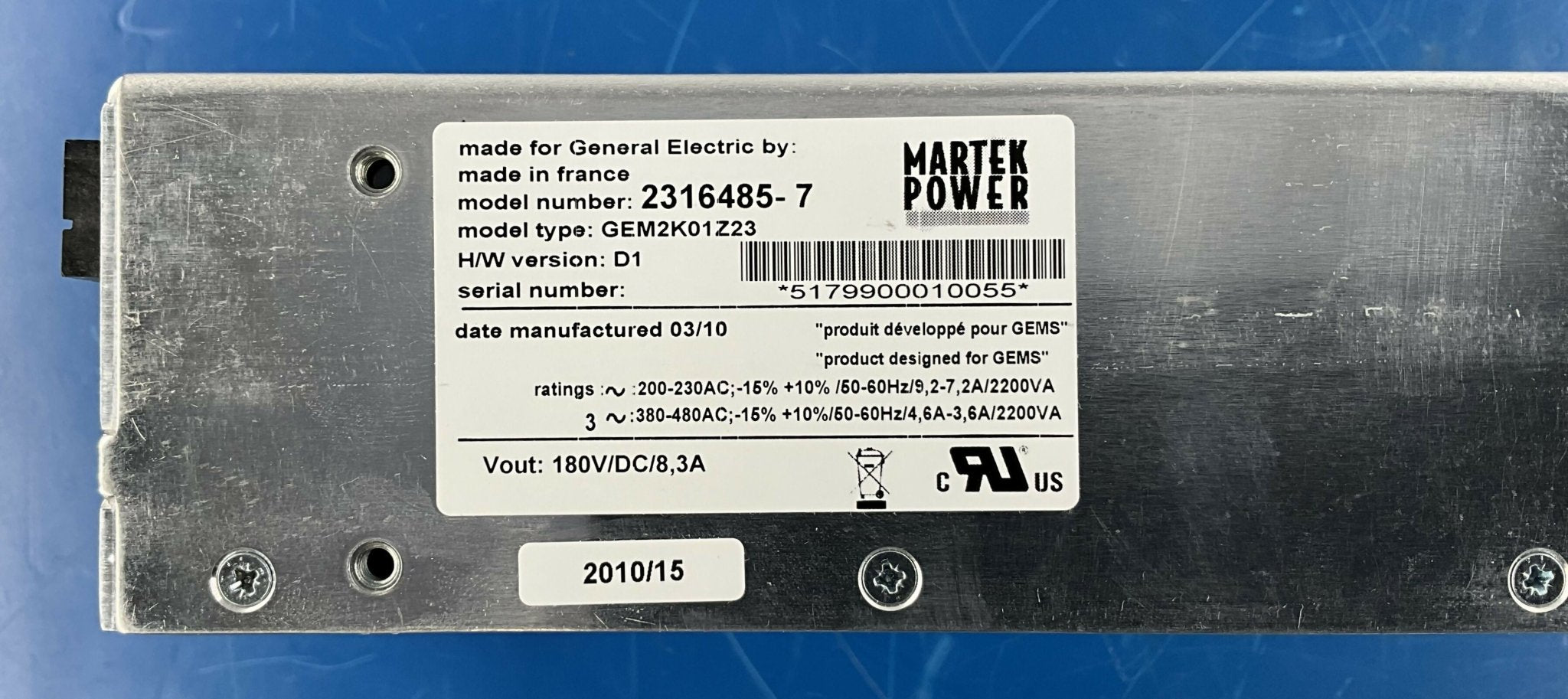 POWER SUPPLY MARTEK (2316485-7/GEM2K01Z23) GE