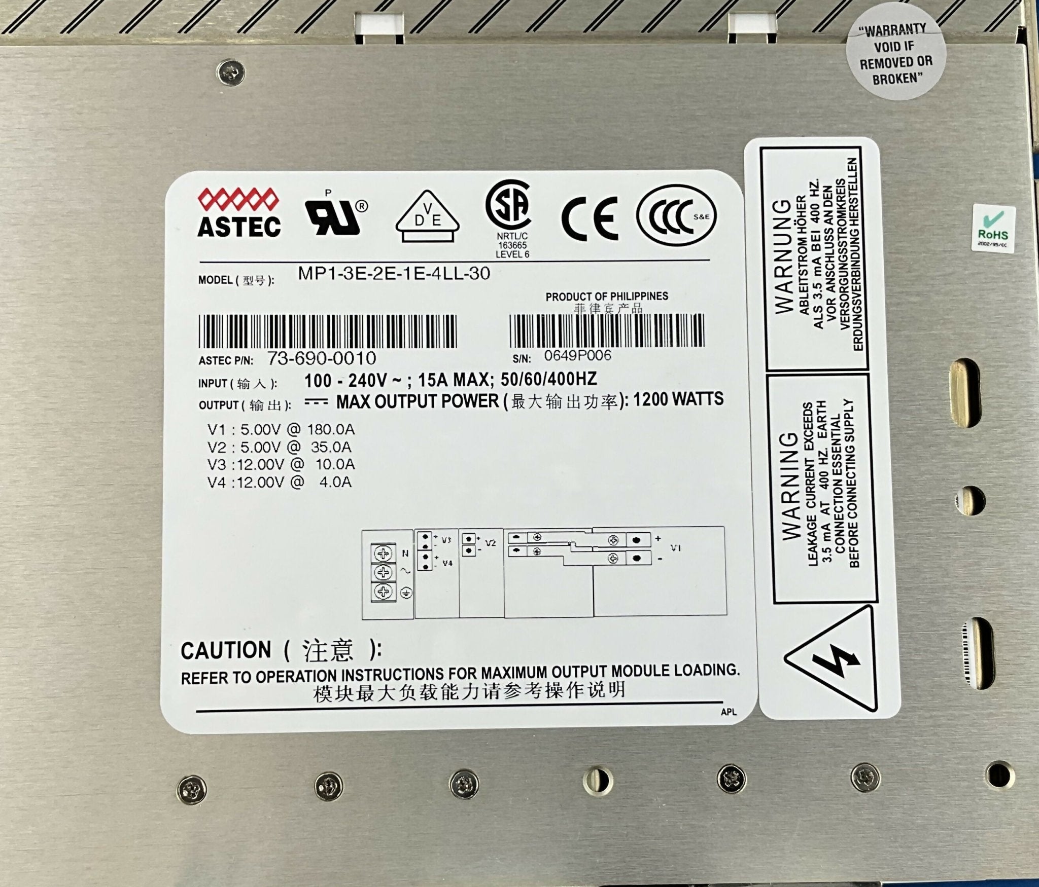 POWER SUPPLY MVP SERIES NEW (73-690-0010/MP1-3E-2E-1E-4LL-30 GE/ASTEC