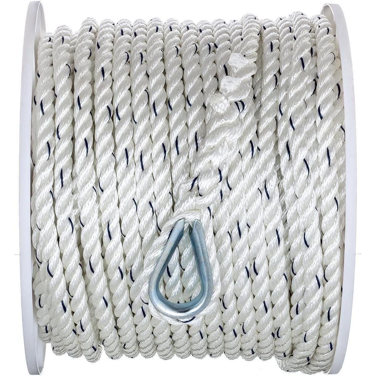 Seachoice 47751 Premium 3-Strand Twisted Nylon Anchor Line White w/ Blue Tracer, 1/2" x 200'