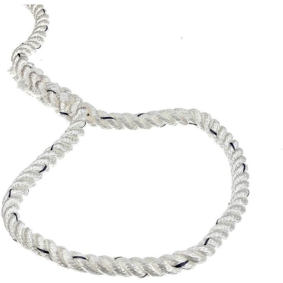 Seachoice 47551 Premium 3-Strand Twisted Nylon Dock Line, White w/ Blue Tracer, 1/2" x 15'
