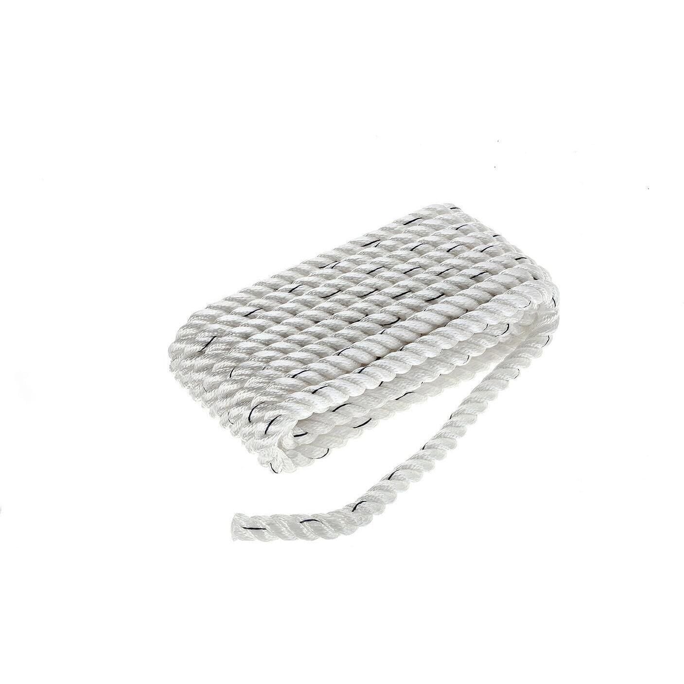 Seachoice 47601 Premium 3-Strand Twisted Nylon Dock Line, White w/ Blue Tracer, 5/8" x 25'