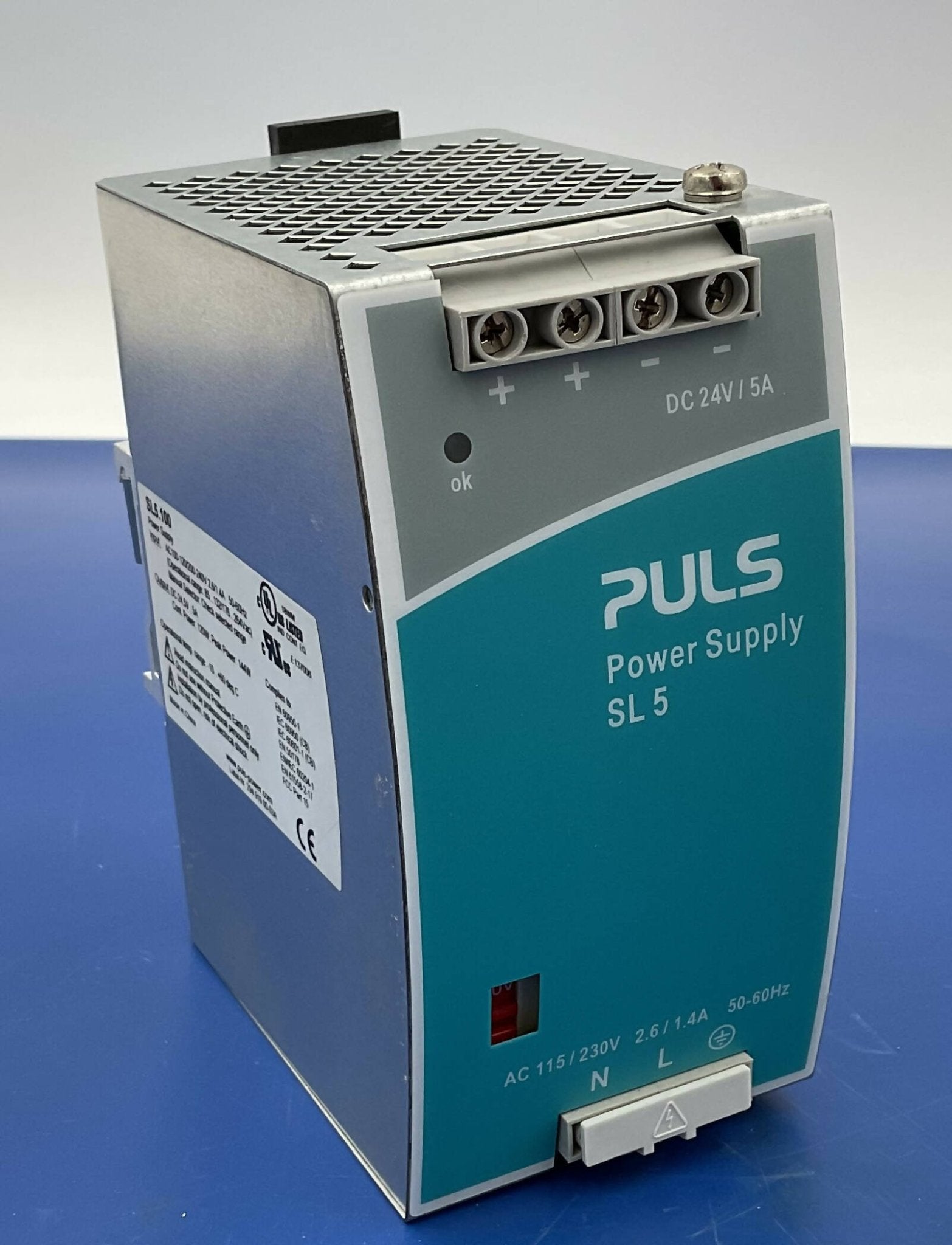 Siemens SL5-100 - PULS DIN Rail Power Supply 24V 5A Front View | Alo Tech Solutions