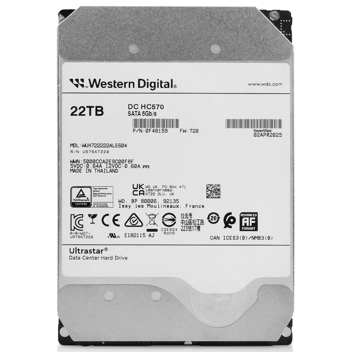 WD Ultrastar HC570 22TB WUH722222ALE604 0F48159 7.2K RPM SATA 6Gb/s 3.5" HDD|127261911965