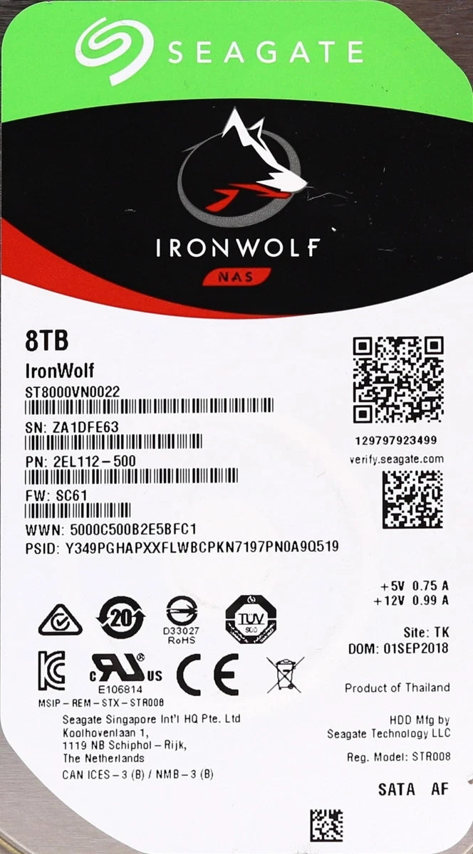 Seagate ST8000VN0022 8TB 3.5" 6Gb/s 256MB 7.2K RPM SATA HDD P/N: 2EL112-500