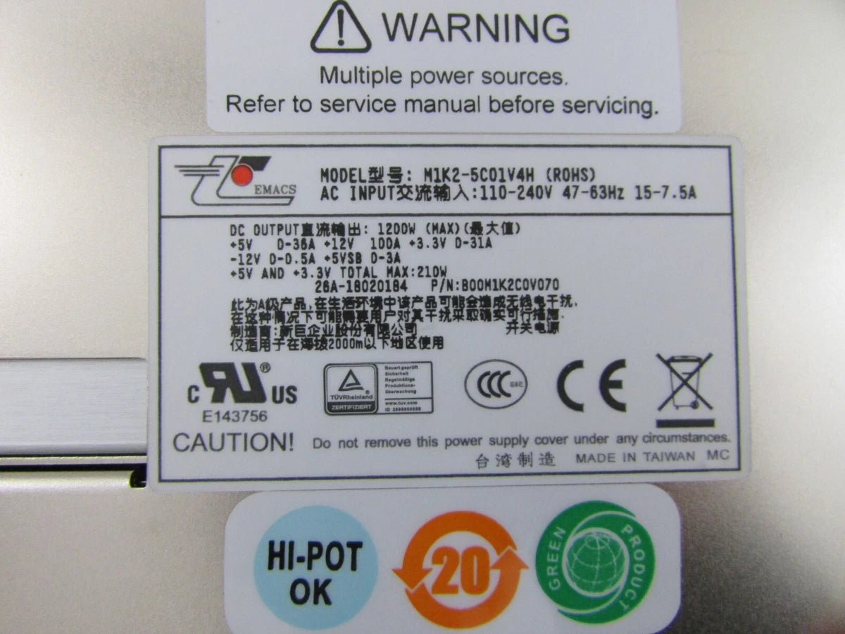 Zippy EMACS M1K2-5C01V4H 1U 1200w Redundant Server Power Supply w/ 2x Modules|235331137034