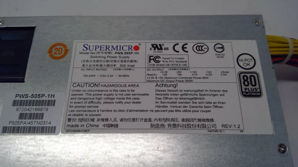 Supermicro PWS-505P-1H 1U 500W Multi-output, Platinum Level W/ PMbus 24pin|326399831541