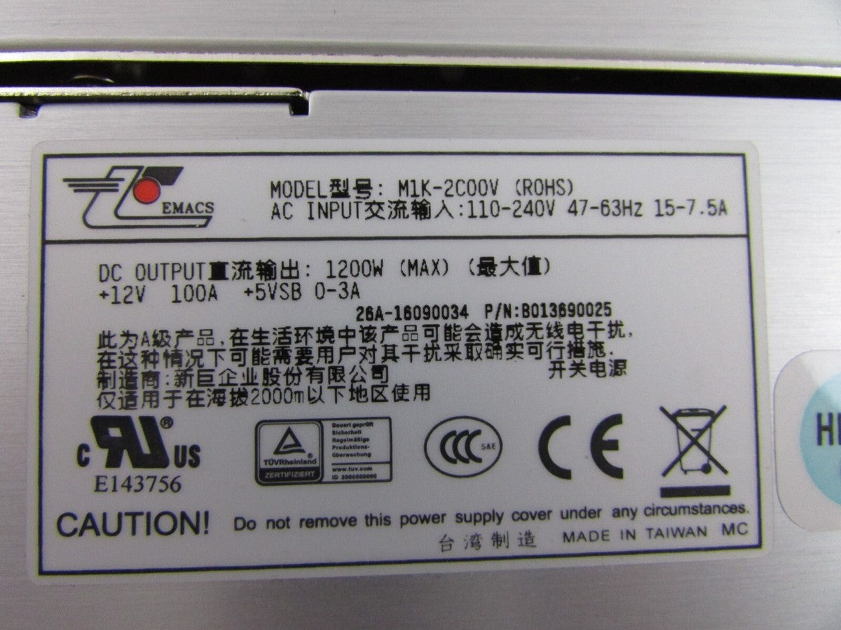 Zippy EMACS M1K2-5C01V4H 1U 1200w Redundant Server Power Supply w/2 Pwr Modules|334857025717