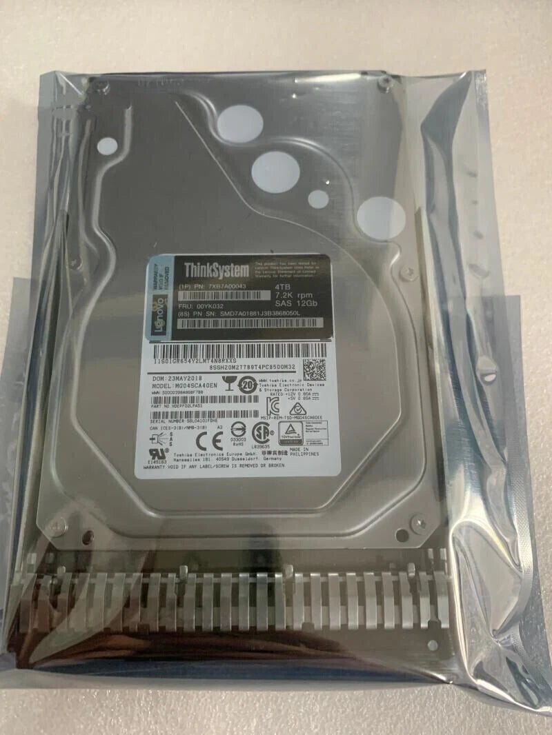 Lenovo 7XB7A00043 ThinkSystem 4TB 00YK032 3.5" 7.2K 12Gb Hot Swap 512n SAS HDD