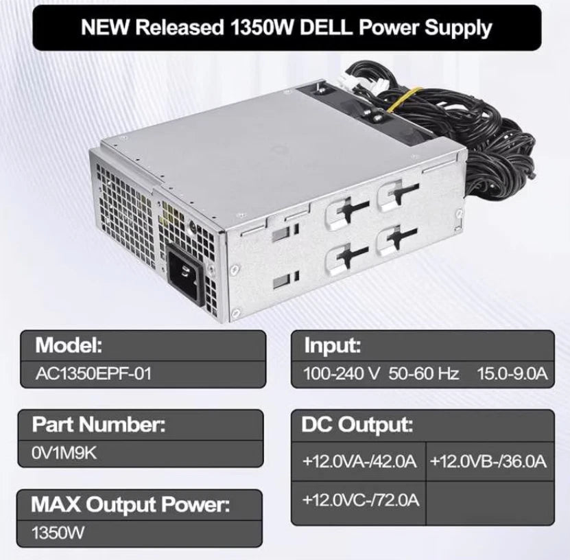 For Dell T3660 3680 R15 R16 1350W AC1350EPF-01 Power Supply KV63M 74HMF V1M9K|146861613651