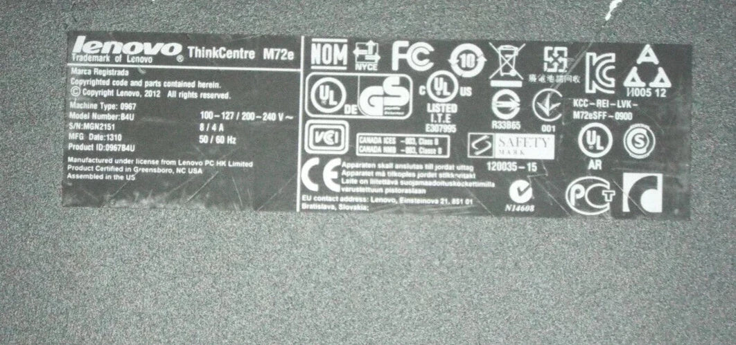 Lenovo Thinkcentre M72E type 0967 model 84U  i3-3220 3.3GHz 4GB 1TB  Win10pro|235812148925