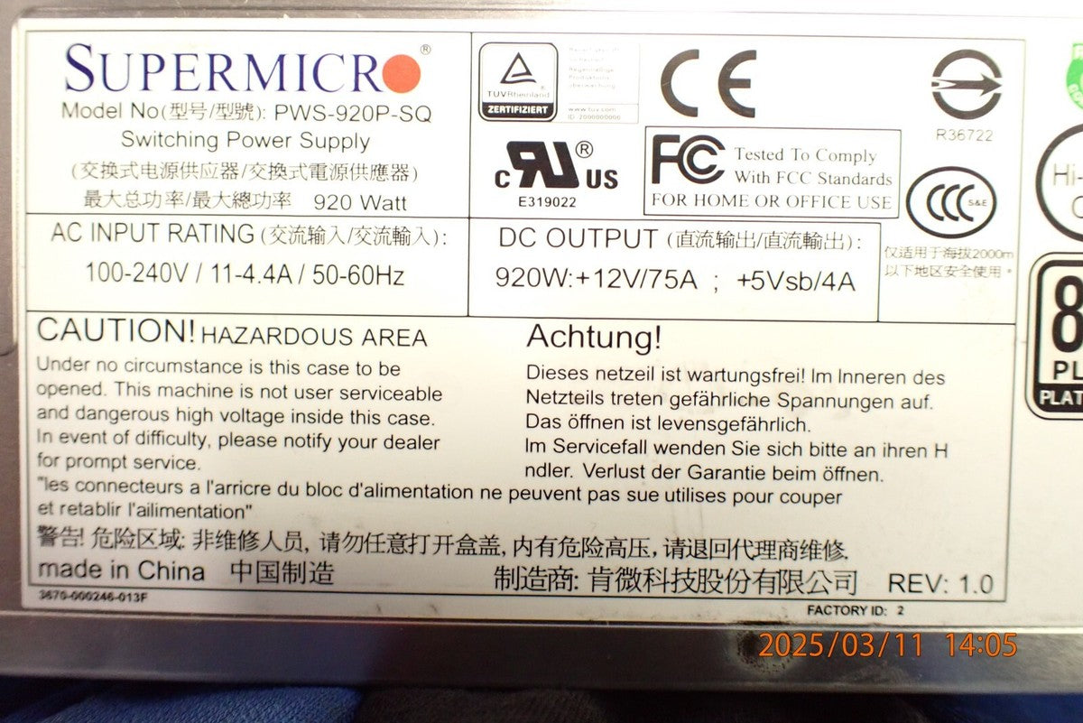 Supermicro PWS-920P-1R 920W 80 Plus Platinum 1U Server Redundant Power Supply|256978436418