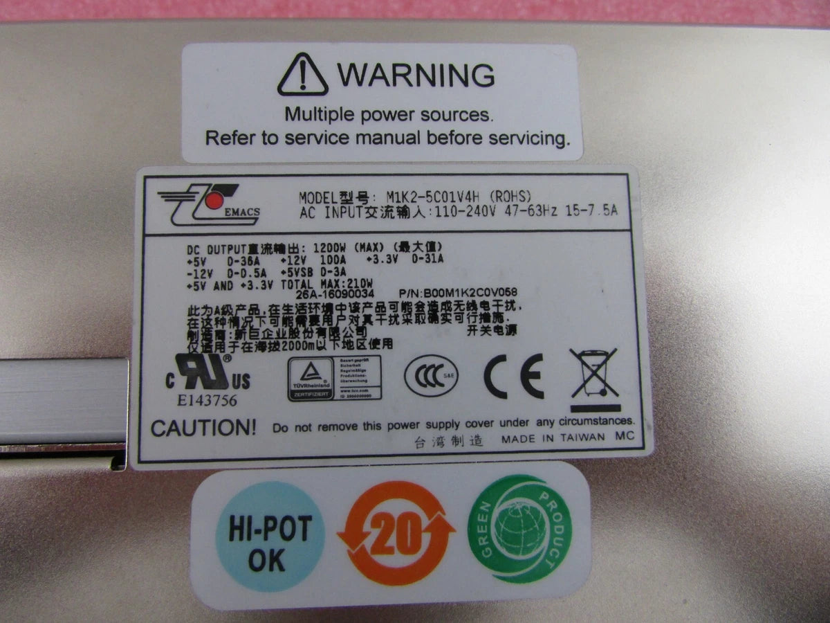 Zippy EMACS M1K2-5C01V4H 1U 1200w Redundant Server Power Supply w/2x Pwr Modules|335154707013