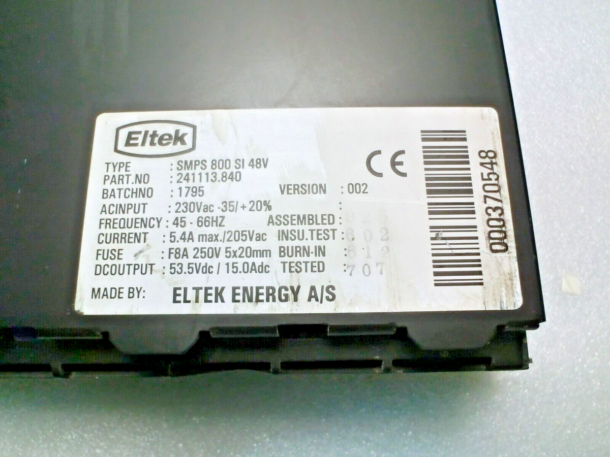 ELTEK SMPS 800 SI 48V Power Module,241113-840,230Vac 48Vdc,Used,Ger_,9046