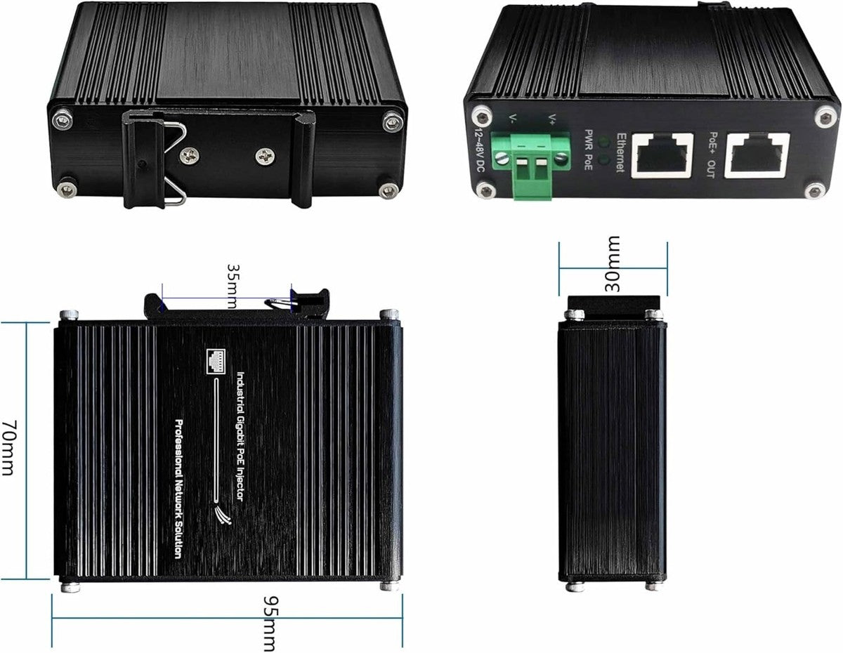 Industrial 60W PoE Injector Gigabit IEEE802.3at 48V DC 12-48V DIN Rail Mount|297615711629