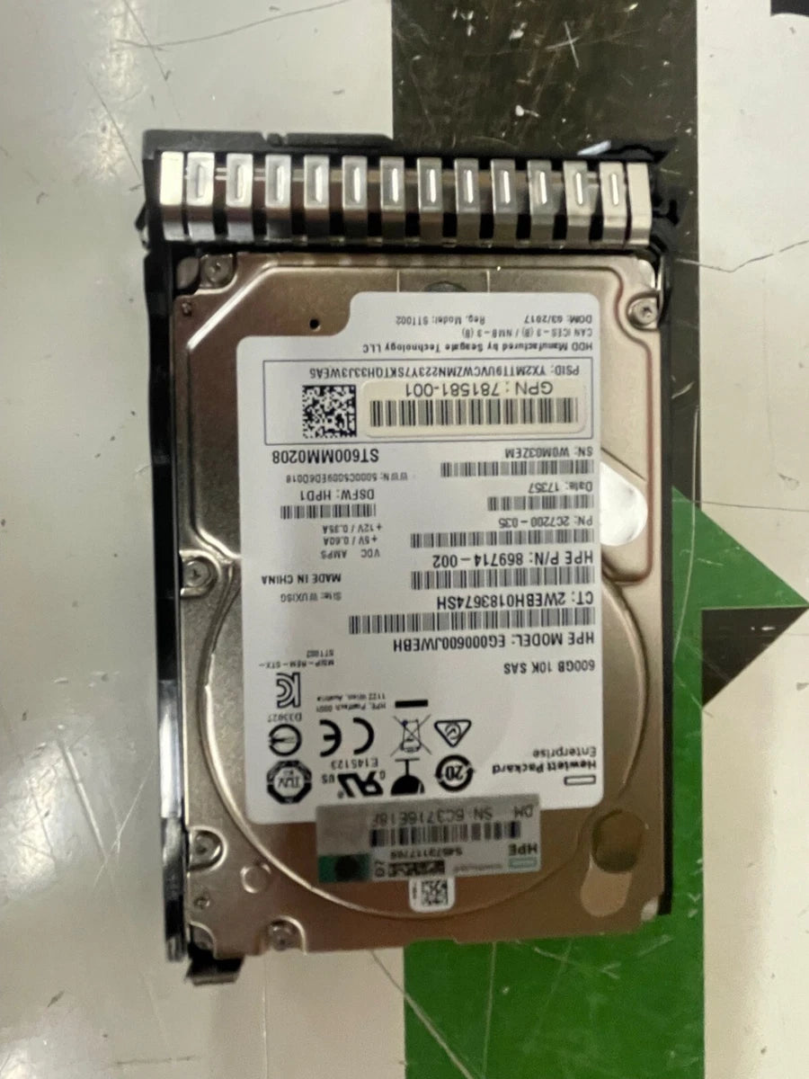 781577-001 HP 600GB 12G SAS 10K 2.5IN SC ENT HDD 781516-B21|156812062294