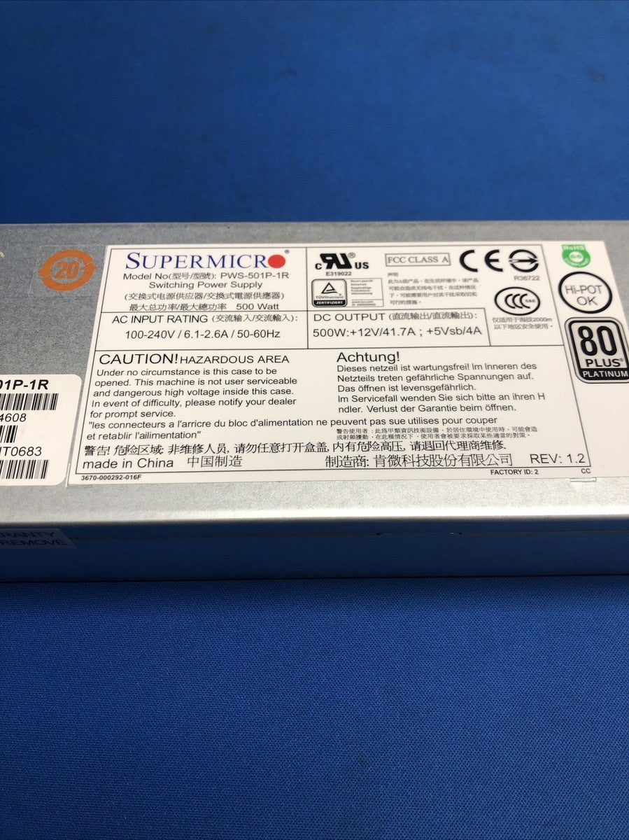 SUPERMICRO PWS-501P-1R 500 Watt Redundant Power Supply/100-240V