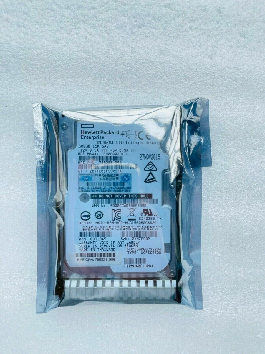NEW HPE 759212-B21 759548-001 600GB 12G SAS 15K 2.5" ENT SC FACTORY SEALED HDD