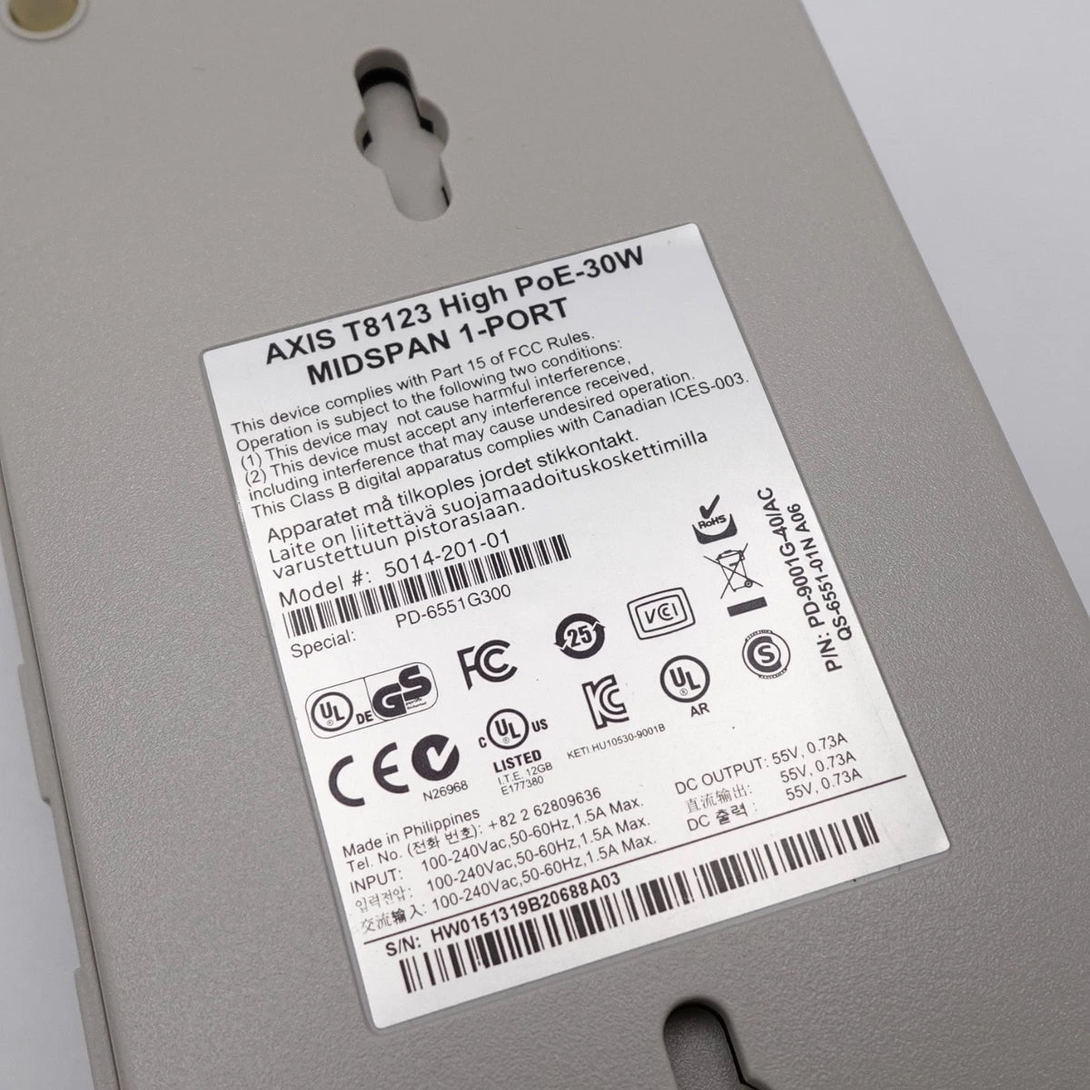 AXIS COMMUNICATIONS T8123 HIGH PoE-30W MIDSPAN 1-PORT|177608201548