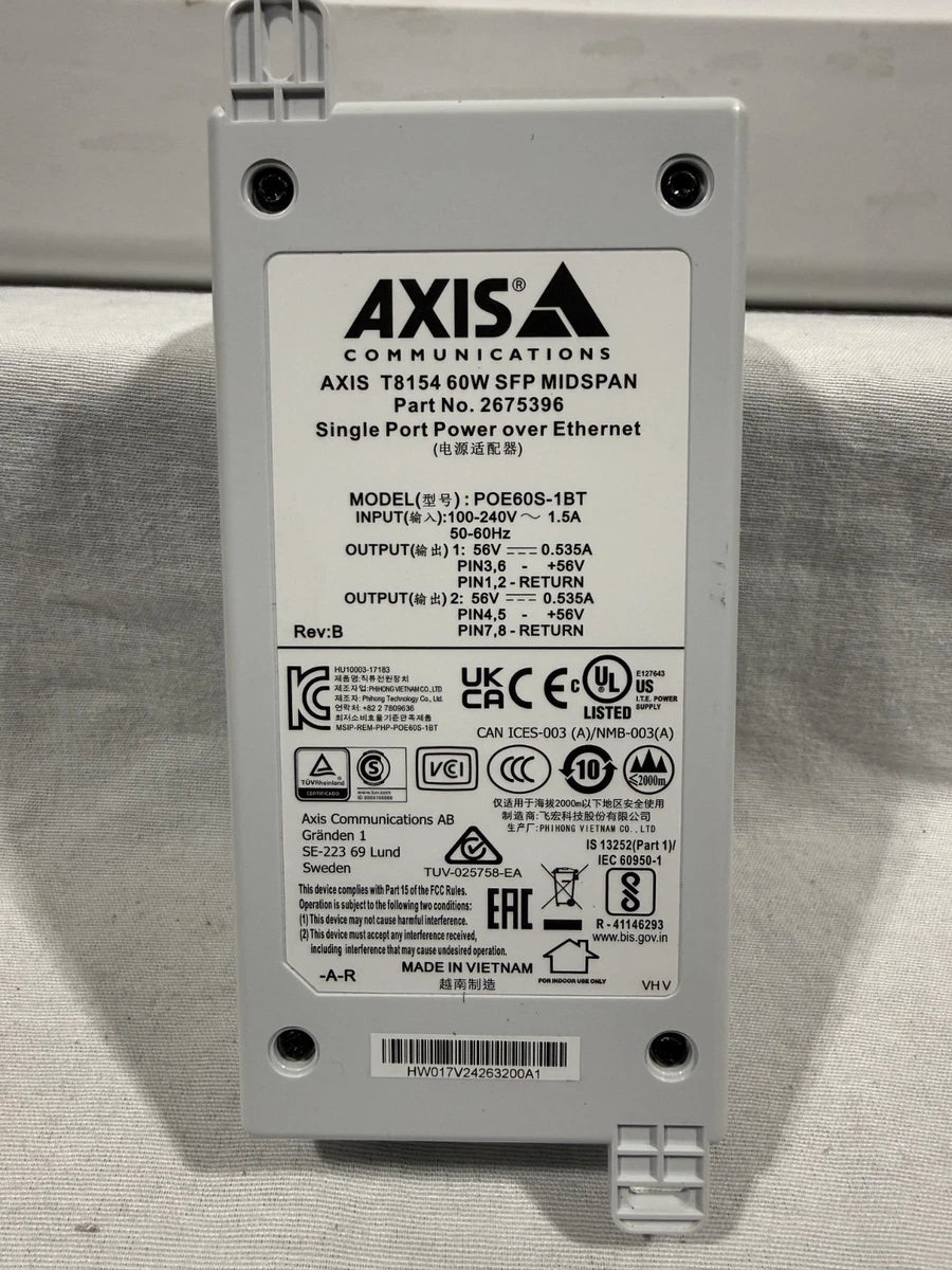 AXIS COMMUNICATION, T8154 60W SFP MIDSPAN, POE60S-1BT, 2675396,  56V|167974765408