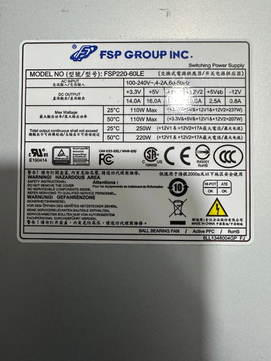 FSP Group FSP220-60LE Mini / 1U 220W Power Supply Unit 24PINS P/N: 9PA2201191|196384133623