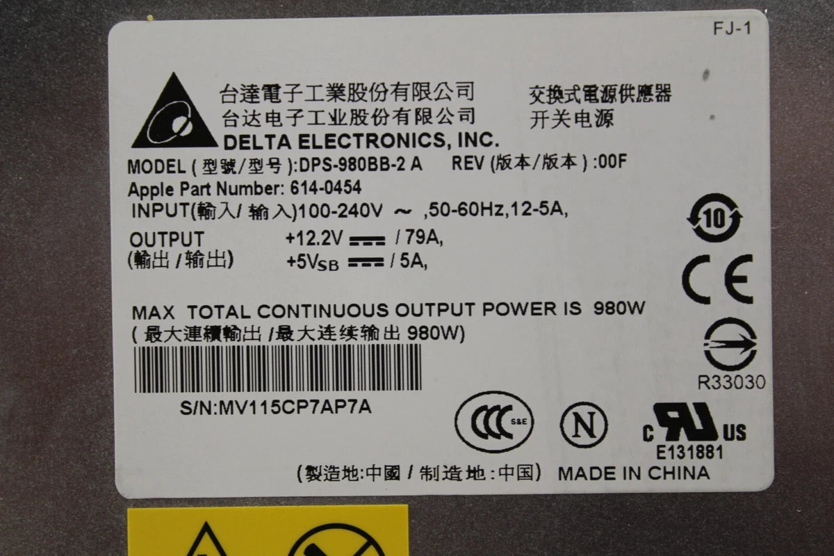 614-0455 A1289 Mac Pro DPS-980BB-2 Power Supply 614-0454 0436 0455 0435