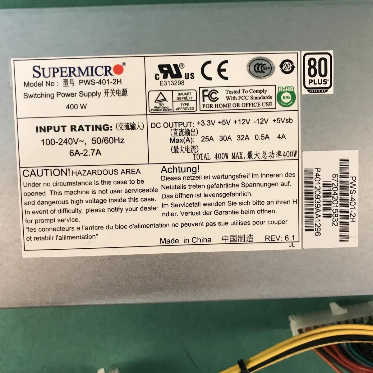 SUPERMICRO Power Supply 400W 24-Pin 8-Pin PWS-401-2H|336245136756
