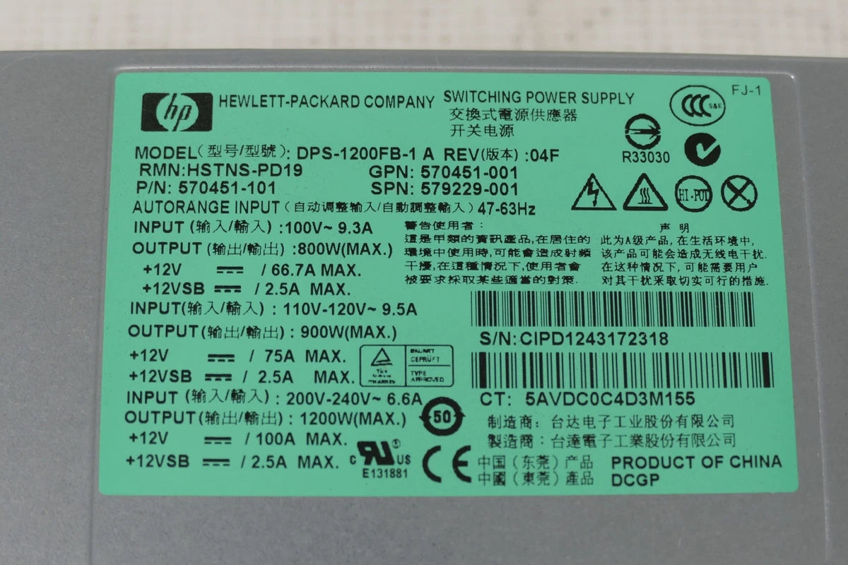 HP 1200W Power Supply DPS-1200FB 570451-101 570451-001|297873755494