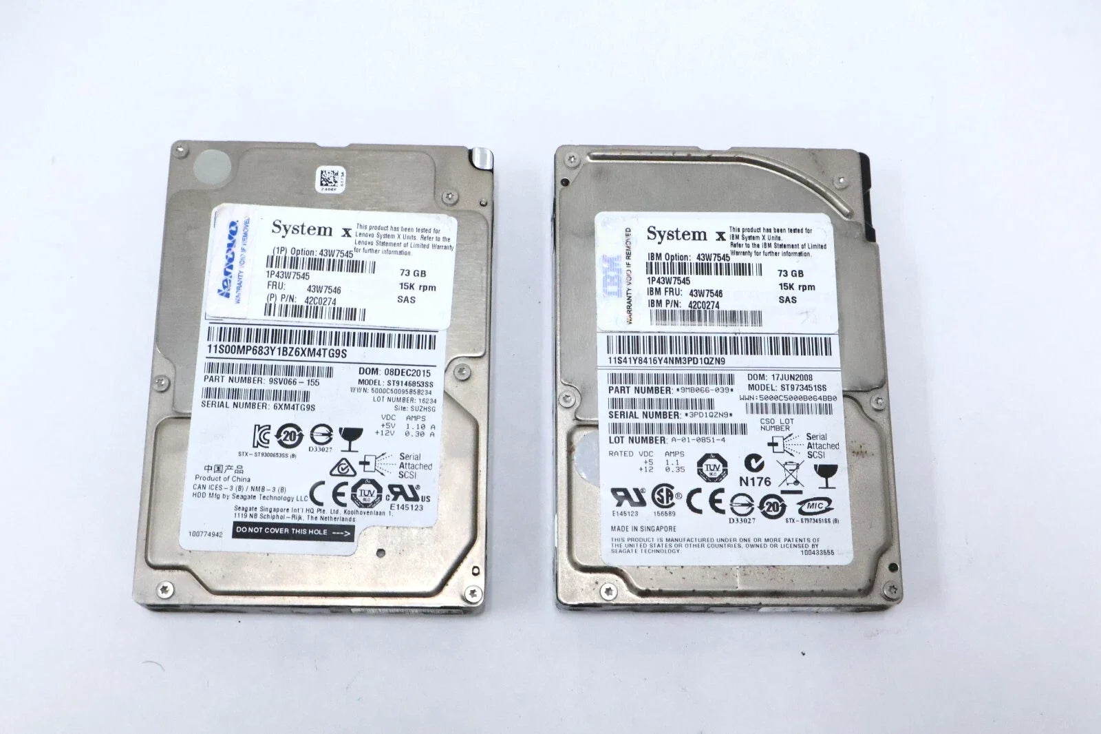 **2Pcs**IBM / Seagate Savvio 73GB 15K 2.5" Internal Hard Drive - (IBM Part# 9MB066-039) ST973451SS (Like New)