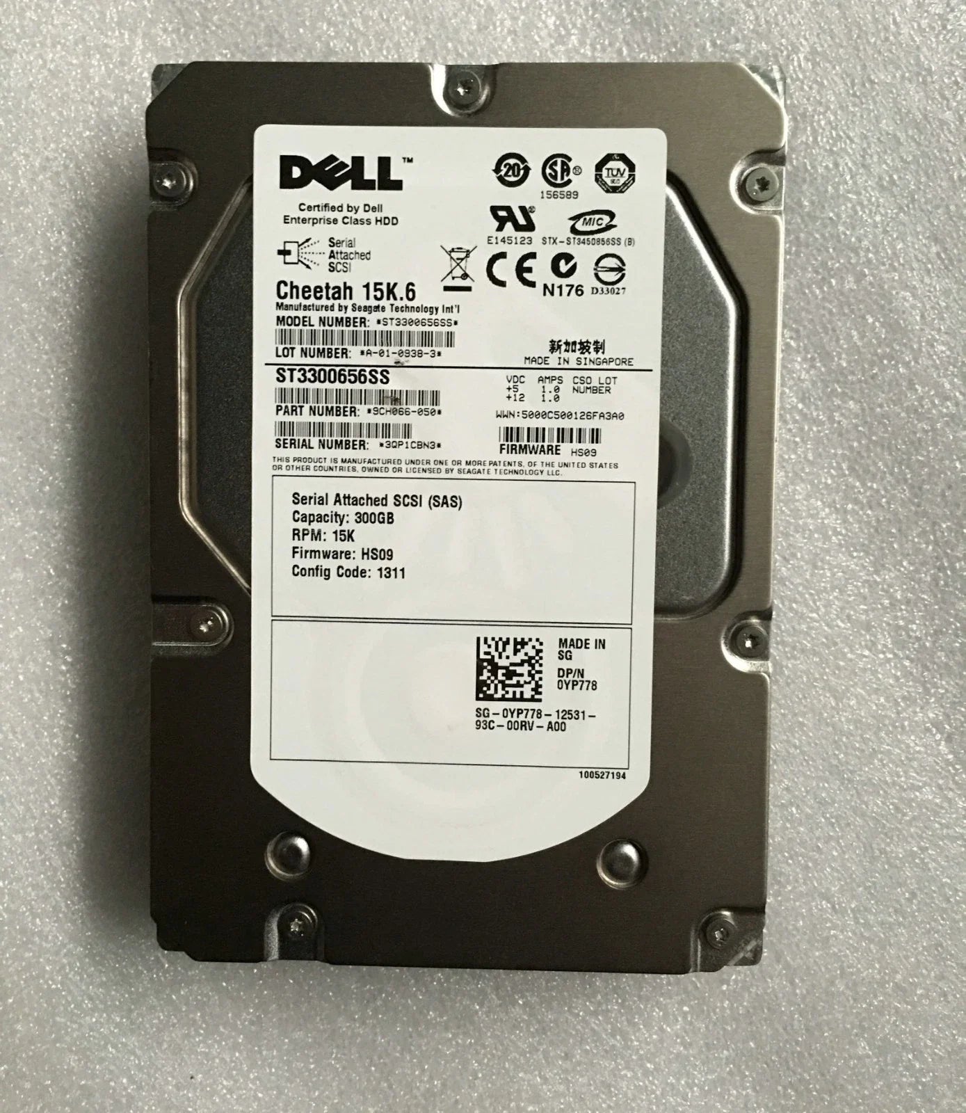 Dell / Seagate YP778 300GB SAS U300 15.6k rpm 16MB Hard Drive - YP778 - ST3300656SS