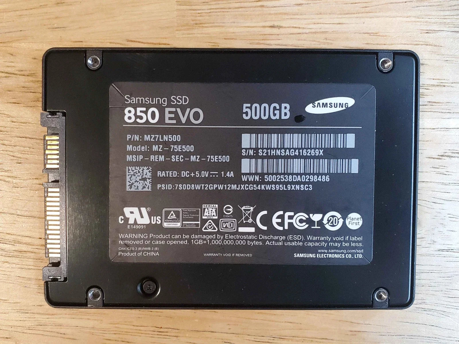 Samsung 500GB 850 EVO &nbsp;2.5" SSD - &nbsp;P/N: MZ7LN500 Model# MZ-75E500 Solid State Drive - Like New