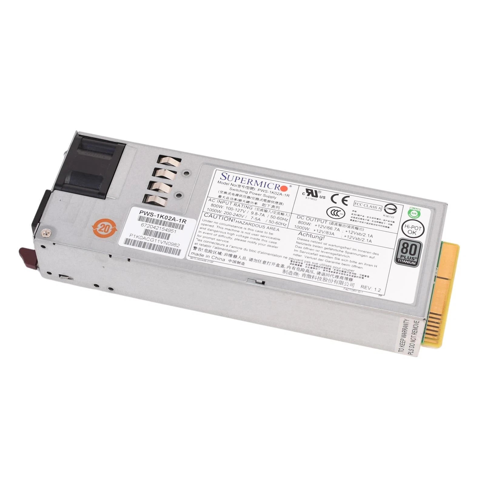 Supermicro PWS-1K02A-1R 1000W 1U 80 Plus Titanium Redundant Power Supply|304797036964