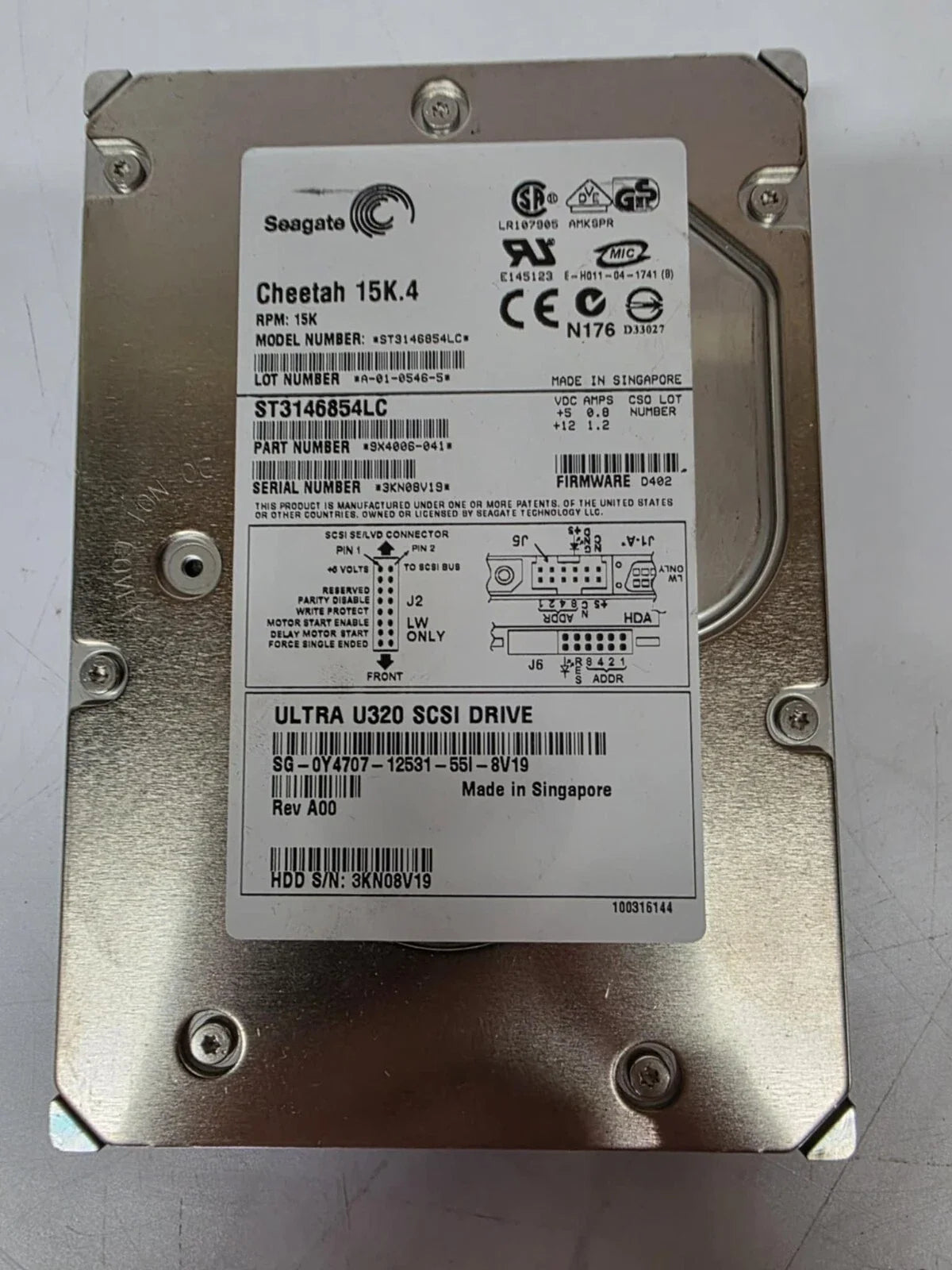 Seagate 147GB 15K.4 RPM 8MB Cache SCSI Ultra320 80pin 3.5" Hard Drive - &nbsp;ST3146854LC (Like New)