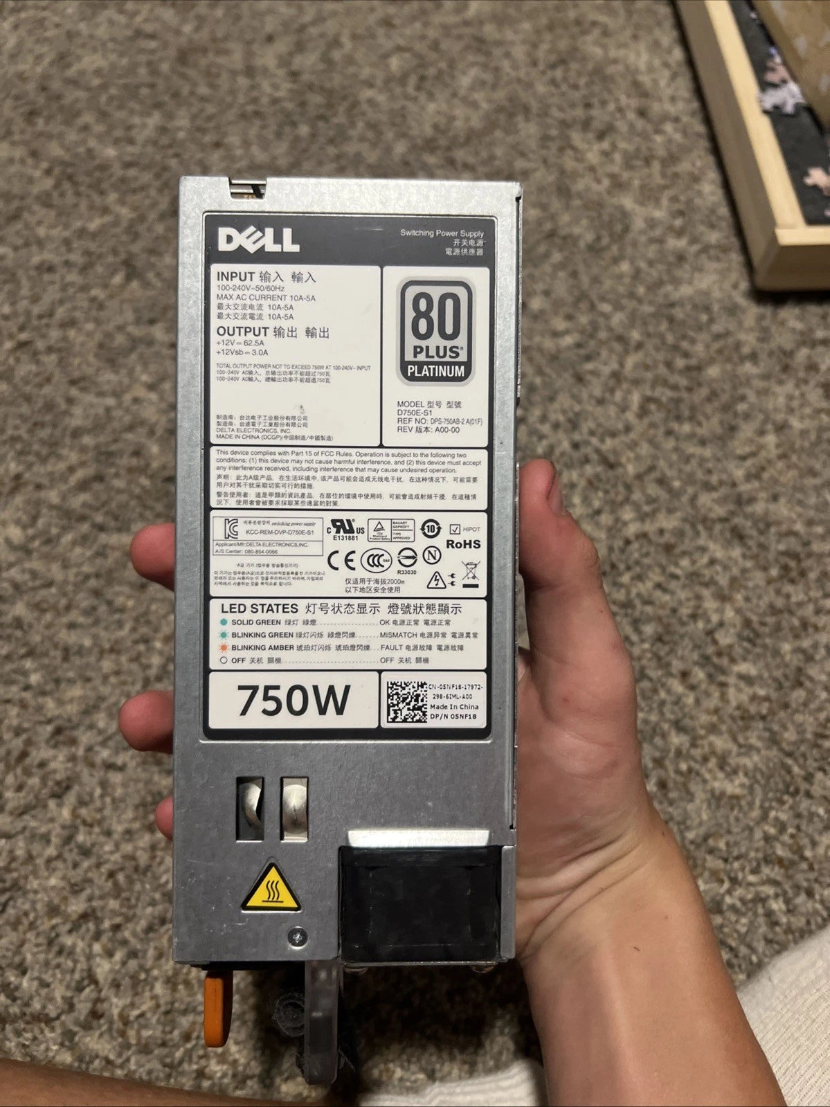 Dell 05NF18 750W 80 Plus Platinum Power Supply|177219131995