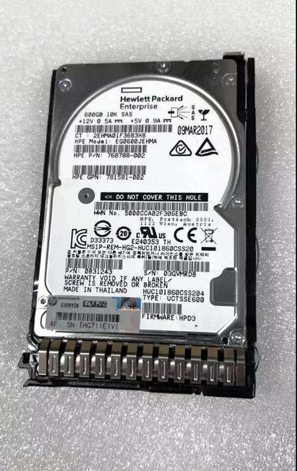 781577-001 HPE 600GB 12G SAS 10K 2.5" SFF SC HD RENEW OPEN|127435209858