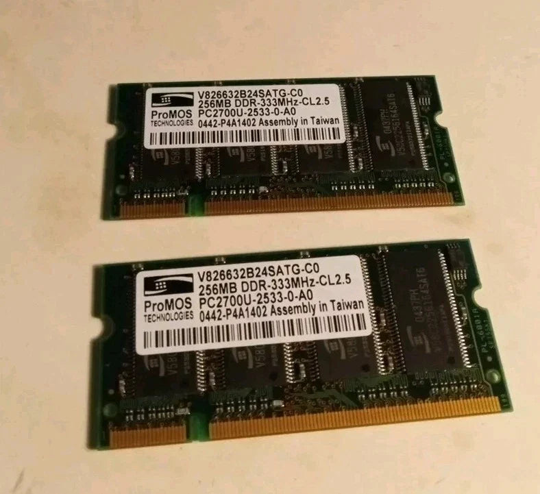 Promos 512MB Kit - 2x 256MB DDR 333mhz PC2700 CL2.5 SODIMM Laptop Memory - V826632B24SATG-C0