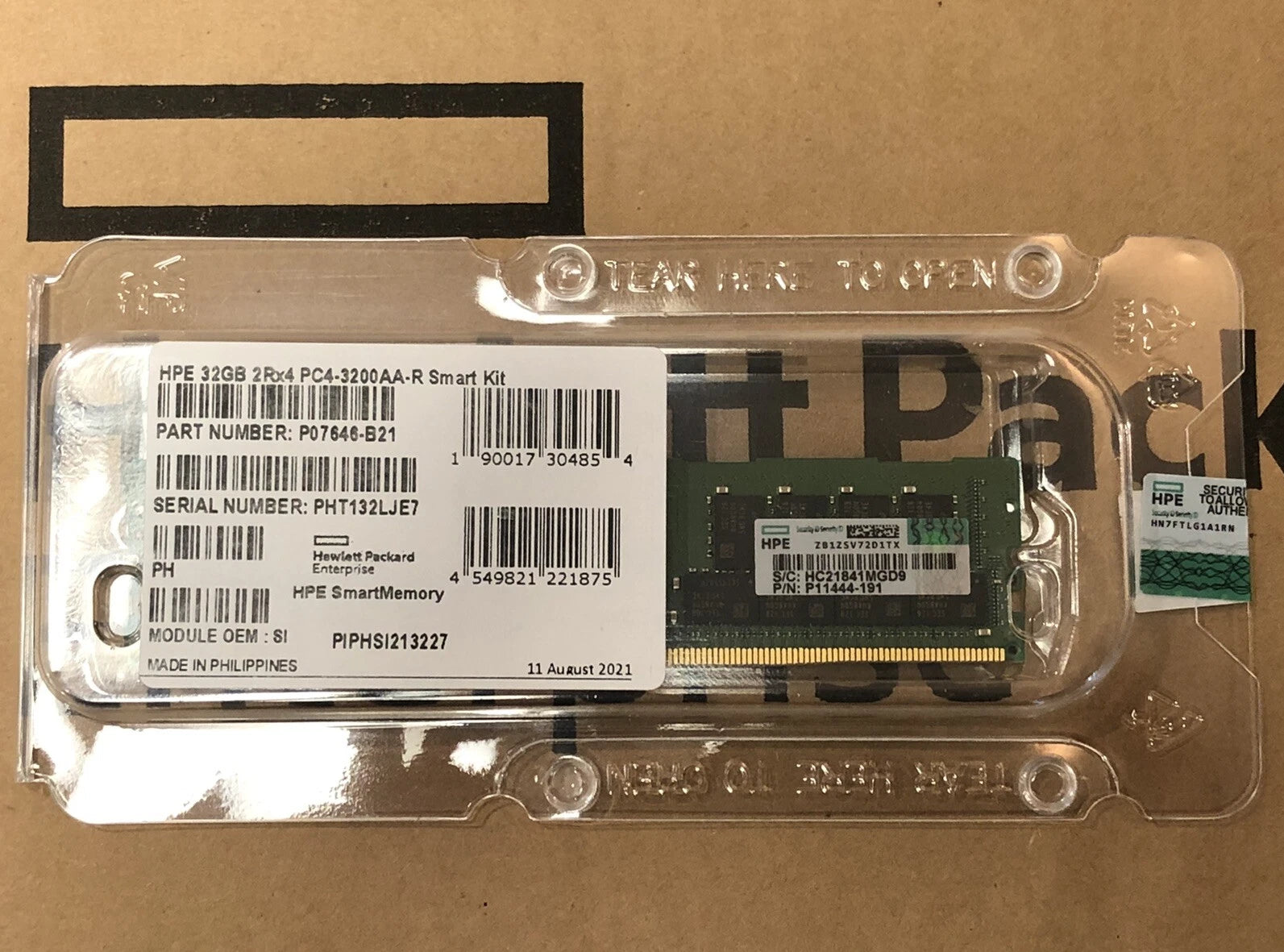 HPE 32GB 2Rx4 DDR4 PC4-3200AA-R Reg Dual Rank ECC Smart Server Memory Ram Kit