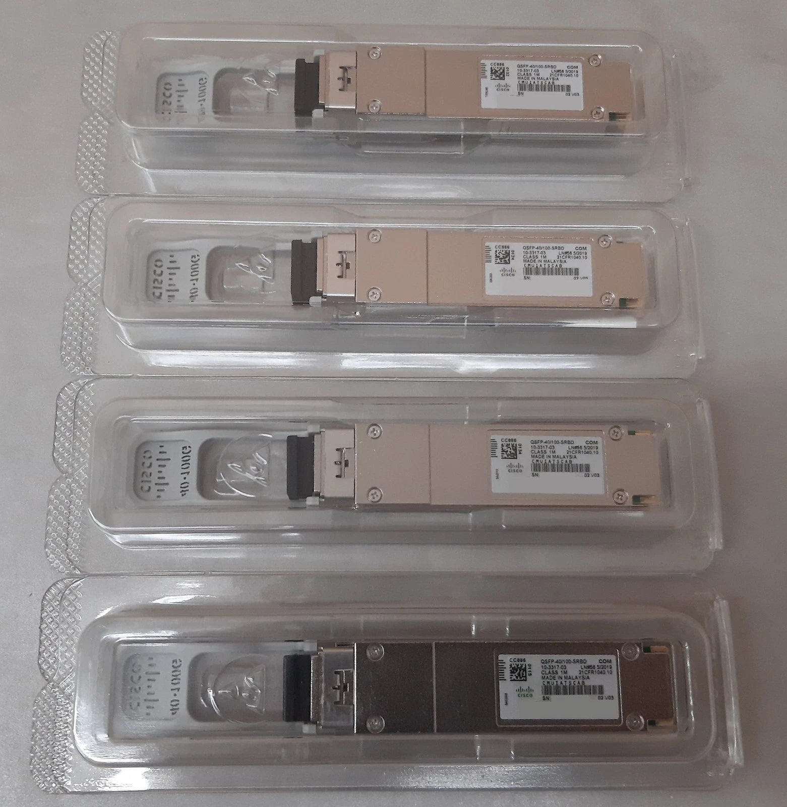 Lot of 4 Cisco QSFP-40/100-SRBD Tranceiver Modules P/N 10-3317-03