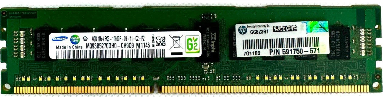 Samsung 4GB 1333mhz PC3-10600 CL9 ECC Registered DDR3 240-Pin &nbsp;Memory - M393B5270DH0-CH9 - Used Like New