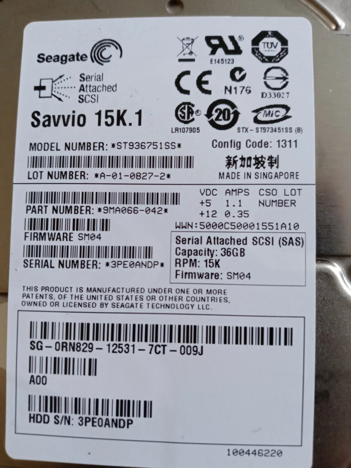 Seagate 36GB Savvio SAS 15,000rpm 16MB Hard Drive - ST936751SS (Like New)