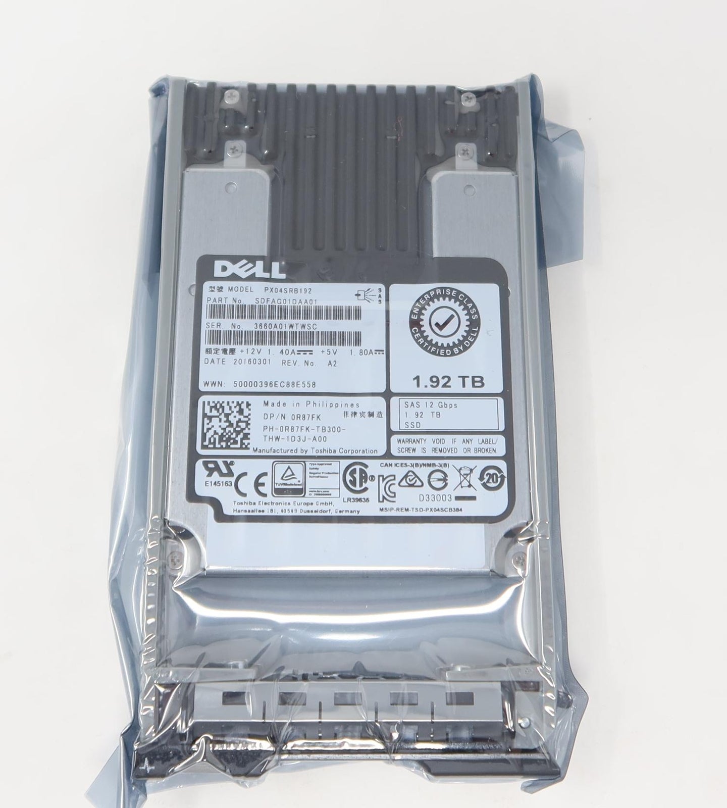0R87FK PX04SRB192 Dell 1.92TB 12G SAS MLC SSD in 3.5" Caddie|374505273046