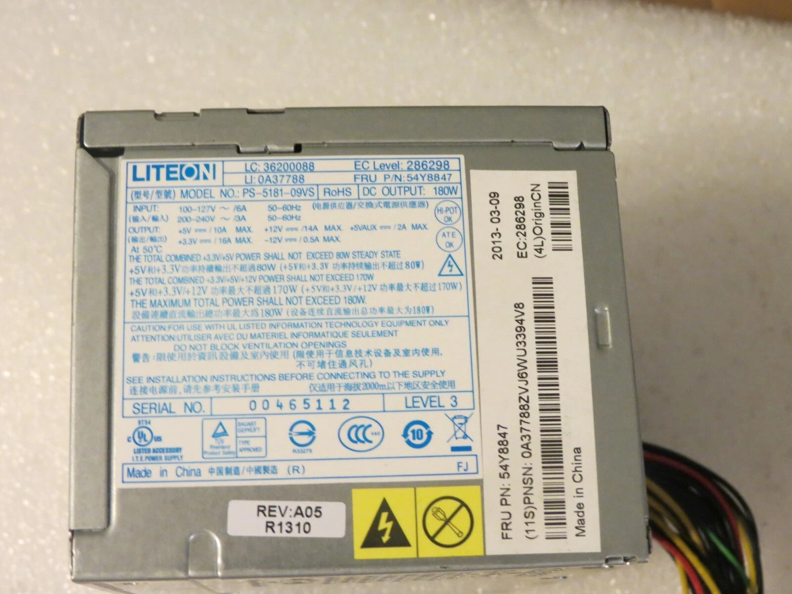 Genuine Lenovo,AcBel,Liteon 180 Watts Power Supply for ThinkCentre E73 54Y8847|202863380304